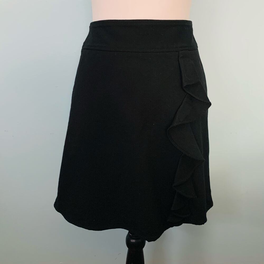 WHBM Black Ruffle Front Ponte Skirt Size 2
